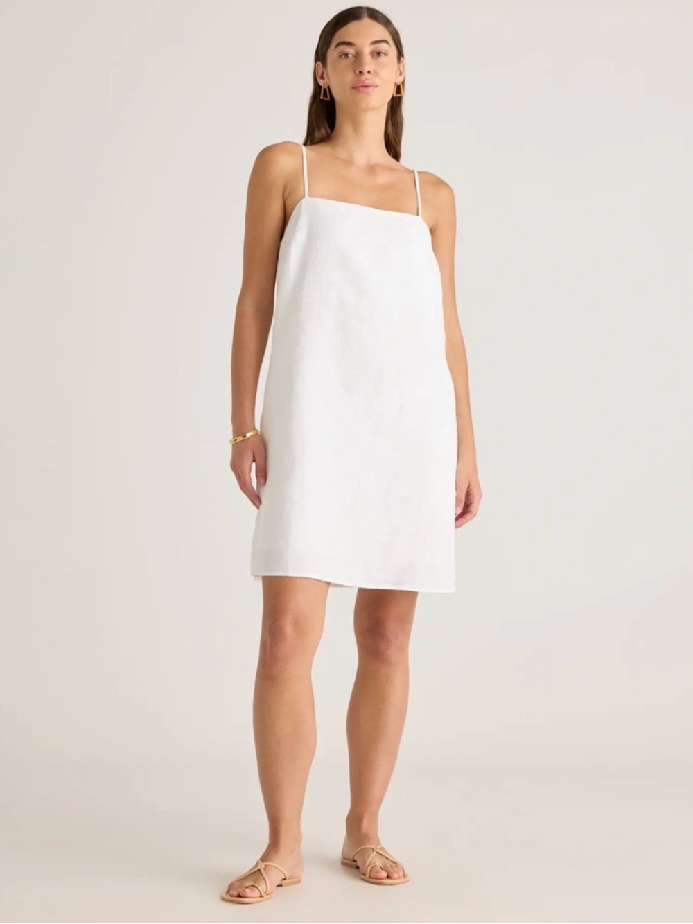 Quince 100% European Linen Spaghetti Strap Dress - White Sz M